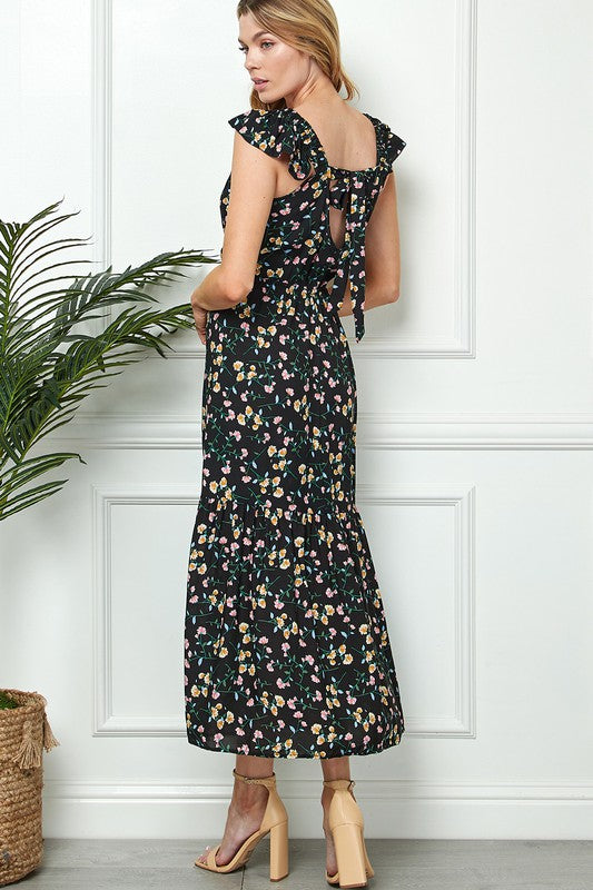 Floral Print Tie Back Maxi Dress 