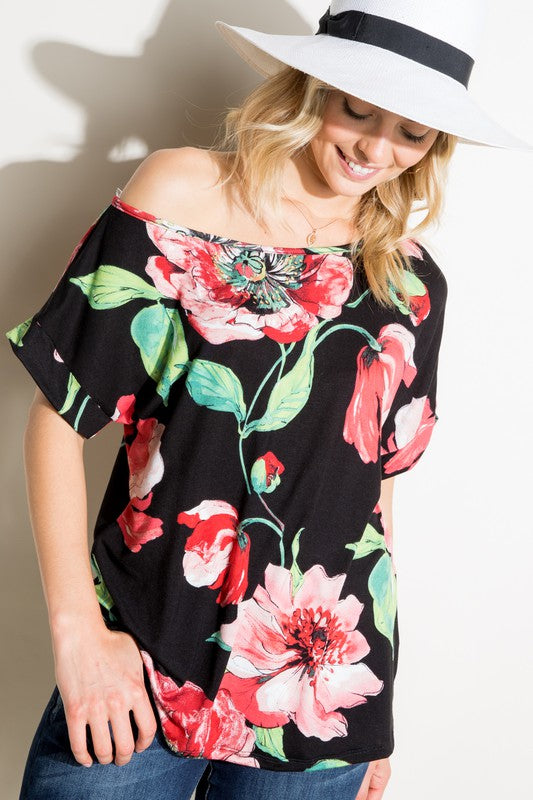 Plus Floral One Shoulder Boxy Top