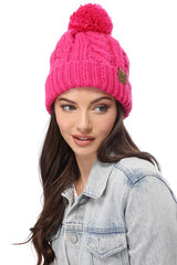 Winter Cable Knit Beanie Hat with Fleece Lining