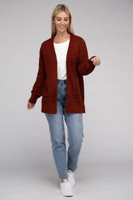 Low Gauge Waffle Open Cardigan Sweater 