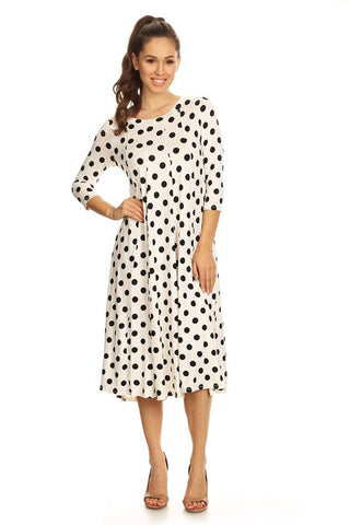 Paneled Polka Dot A-Line Midi Dress