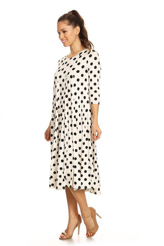 Paneled Polka Dot A-Line Midi Dress