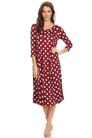 Paneled Polka Dot A-Line Midi Dress