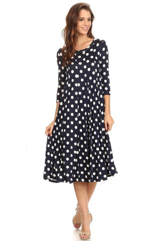 Paneled Polka Dot A-Line Midi Dress