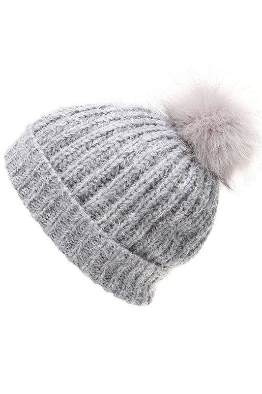 Women's Sequin Cable Knit Sherpa Lined Beanie Hat