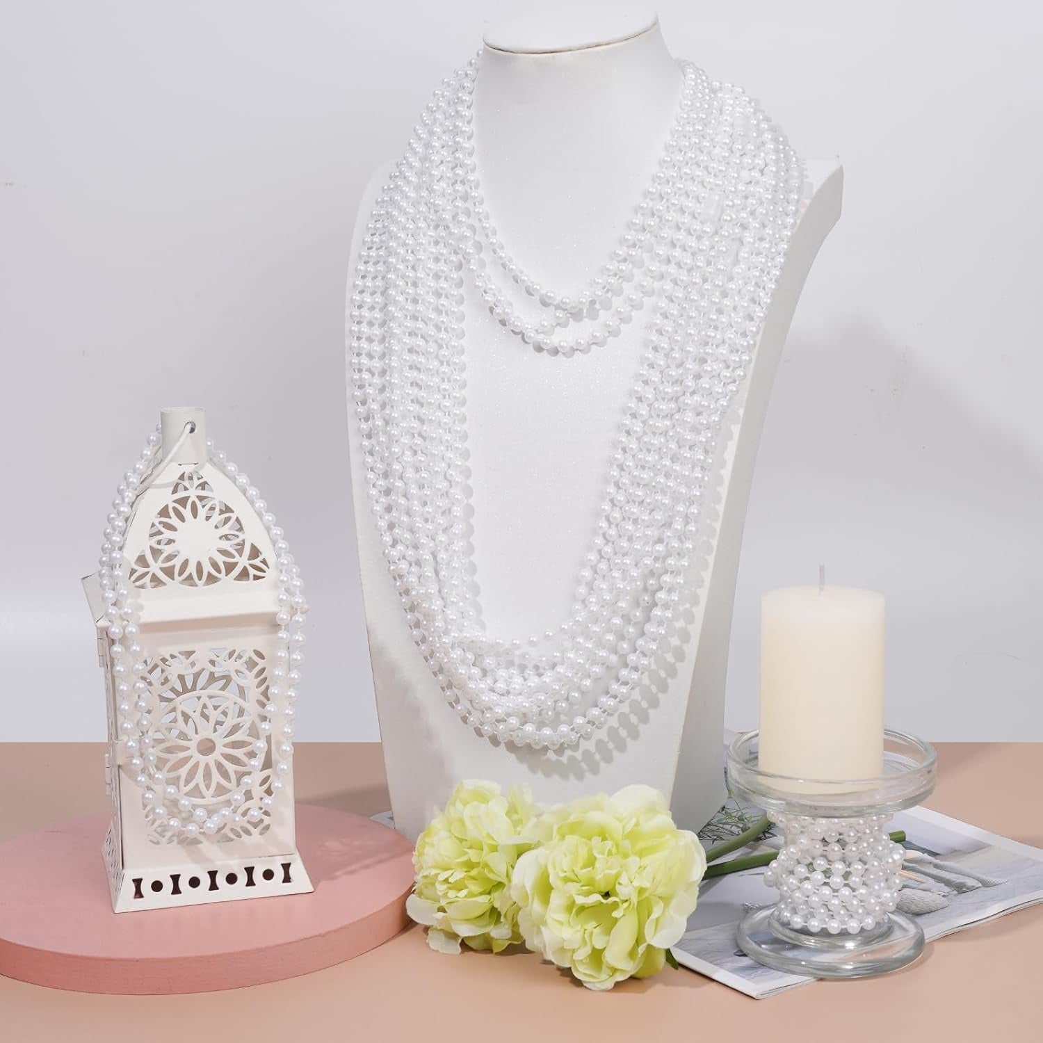 12-Pack Long Faux Pearl Necklaces for Women – 1920s Party & Bridal Favors