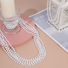 12-Pack Long Faux Pearl Necklaces for Women – 1920s Party & Bridal Favors