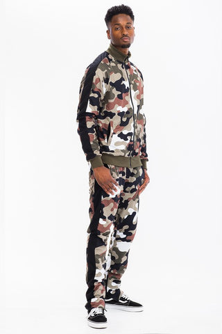 Full Camo With Stripe Track Bottom Pants