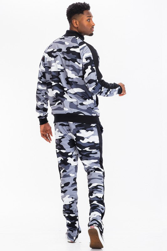 MENS FULL CAMO WITH STRIPE JACKET and PANT SET