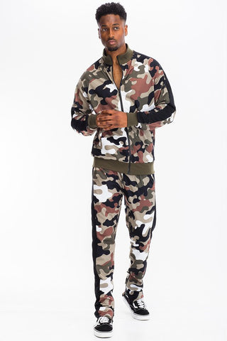 MENS FULL CAMO WITH STRIPE JACKET and PANT SET