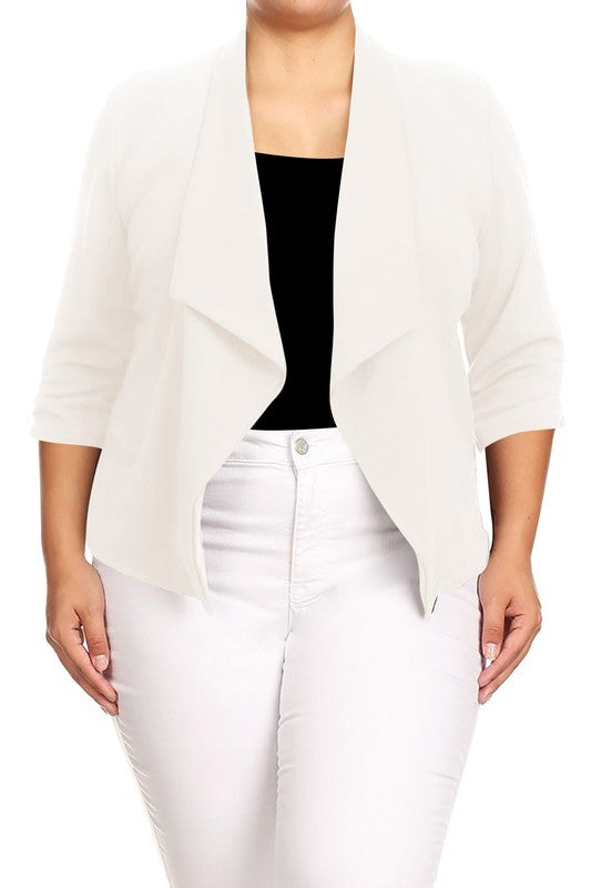 Plus size Solid waist length jacket in a loose fit