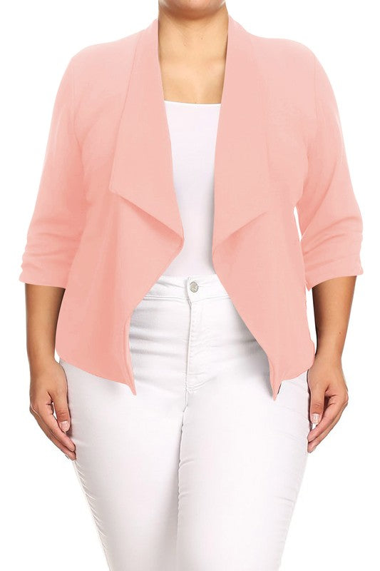 Plus size Solid waist length jacket in a loose fit