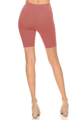 Solid High Waist Biker Shorts
