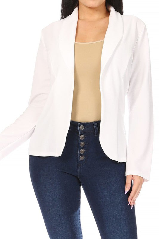 Open Front Long Sleeves Casual Fitted Style Blazer