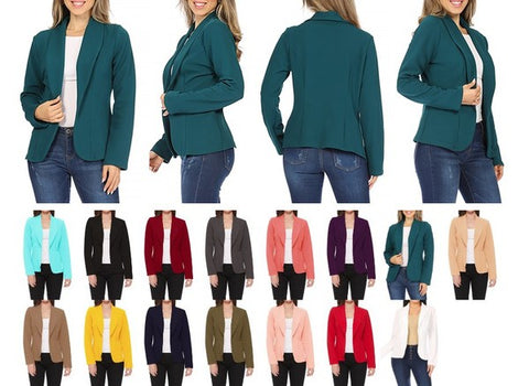 Open Front Long Sleeves Casual Fitted Style Blazer