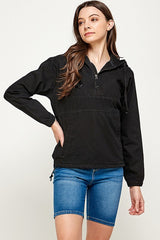 Denim Hoodie Half Zipper Closer