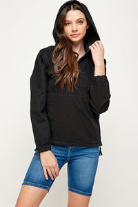 Denim Hoodie Half Zipper Closer