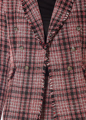Fringe Hem Plaid Tweed Blazer