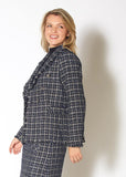 Plaid Tweed Fringe Hem Blazer Jacket