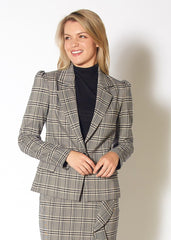 Span Plaid Notch Collar Tweed Blazer in Xs 