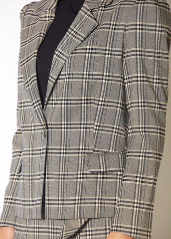 Span Plaid Notch Collar Tweed Blazer in Xs 