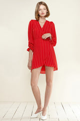 Smocked Bell Sleeve Wrap Dress