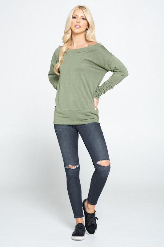 Off Shoulder Dolman Sleeve Knit Top