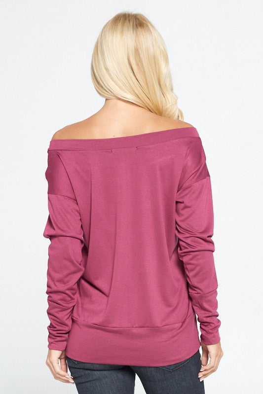 Off Shoulder Dolman Sleeve Knit Top