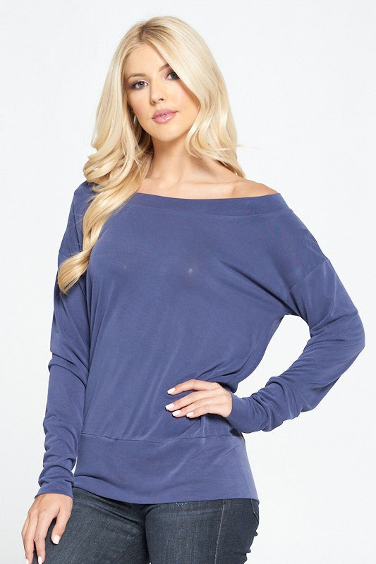 Off Shoulder Dolman Sleeve Knit Top