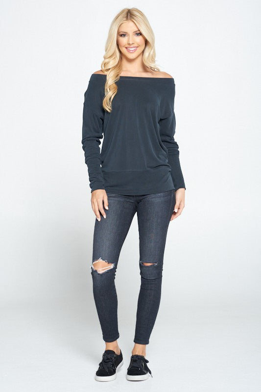 Off Shoulder Dolman Sleeve Knit Top