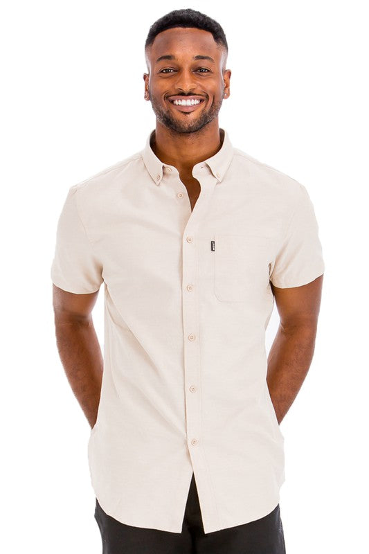 Mens Solid Short Sleeve Button Down Shirts