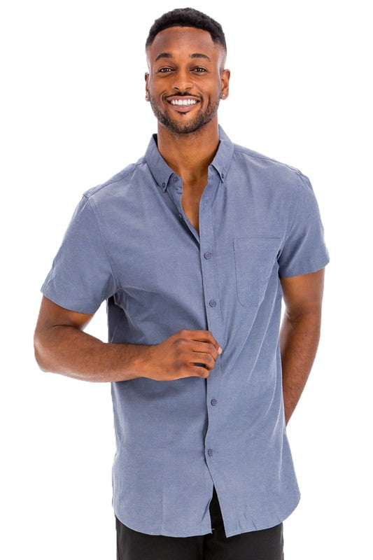 Mens Solid Short Sleeve Button Down Shirts