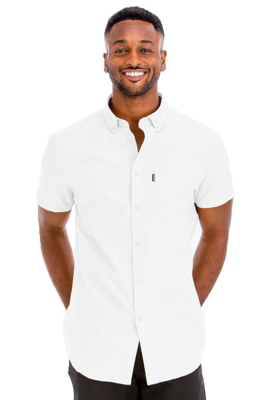 Mens Solid Short Sleeve Button Down Shirts