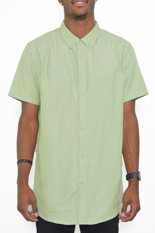 Mens Solid Short Sleeve Button Down Shirts