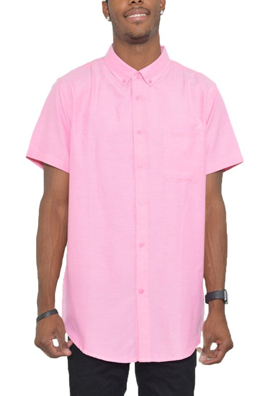 Mens Solid Short Sleeve Button Down Shirts