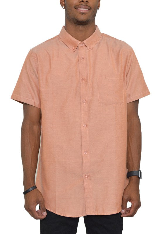 Mens Solid Short Sleeve Button Down Shirts