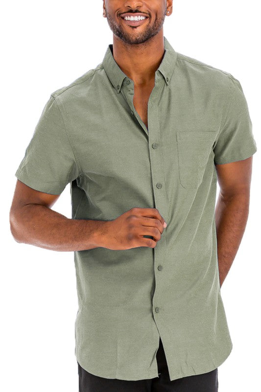 Mens Solid Short Sleeve Button Down Shirts