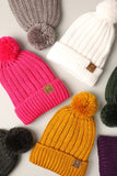 Winter Rib Knitted Sherpa Lined Pom Pom Beanie Hat