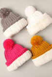 Winter Rib Knitted Sherpa Lined Pom Pom Beanie Hat