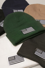 USA Flag Embroidery Patch Foldable Cuff Beanie Hat