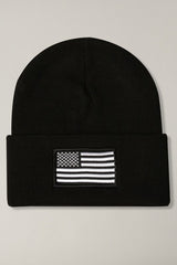 USA Flag Embroidery Patch Foldable Cuff Beanie Hat