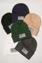 USA Flag Embroidery Patch Foldable Cuff Beanie Hat