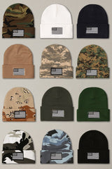 USA Flag Embroidery Patch Cuff Camo Beanie Hat
