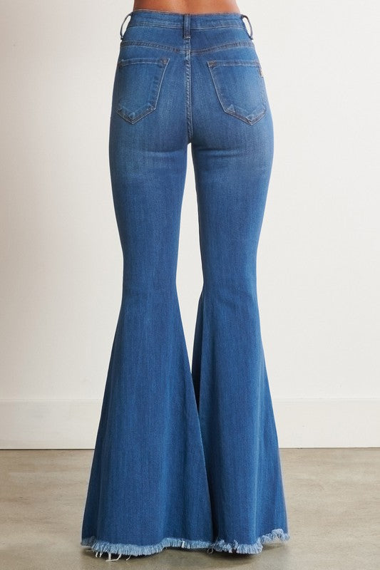 High Waisted Distressed Flare Jeans