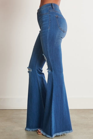 High Waisted Distressed Flare Jeans