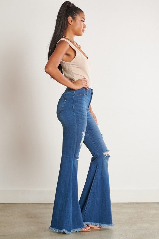 High Waisted Distressed Flare Jeans