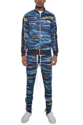Men's Print Full Zip Track Suit Colorfull Set