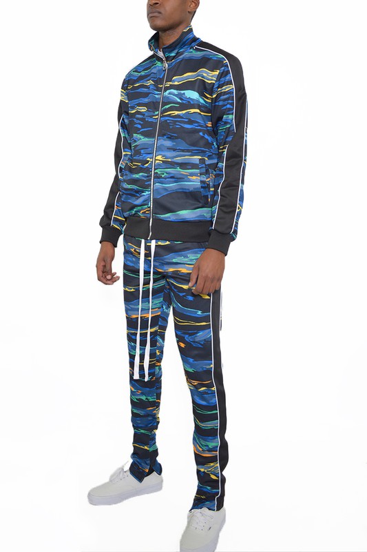 Men's Print Full Zip Track Suit Colorfull Set