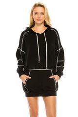 Black Contrast Stitch Hoodie Dress