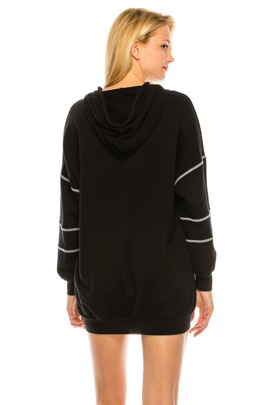 Black Contrast Stitch Hoodie Dress